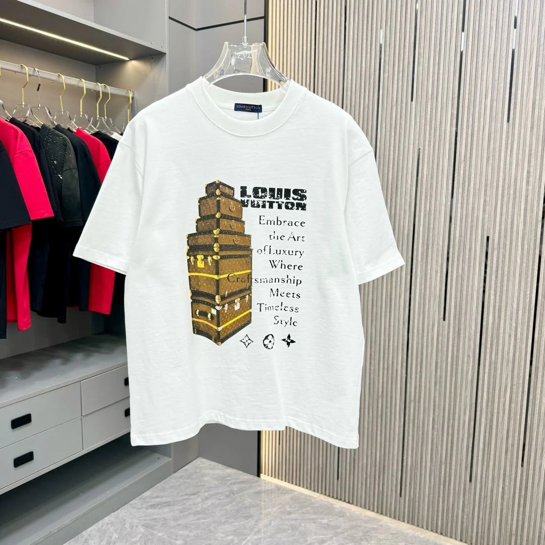 Louis Vuitton LV T-shirt Chest Dot Print logo round Neck Short Sleeve25ss New Pure Cotton Unisex Style T T-shirt OS Loose Fit Base Shirt Top Half Sleeve T-Shirt