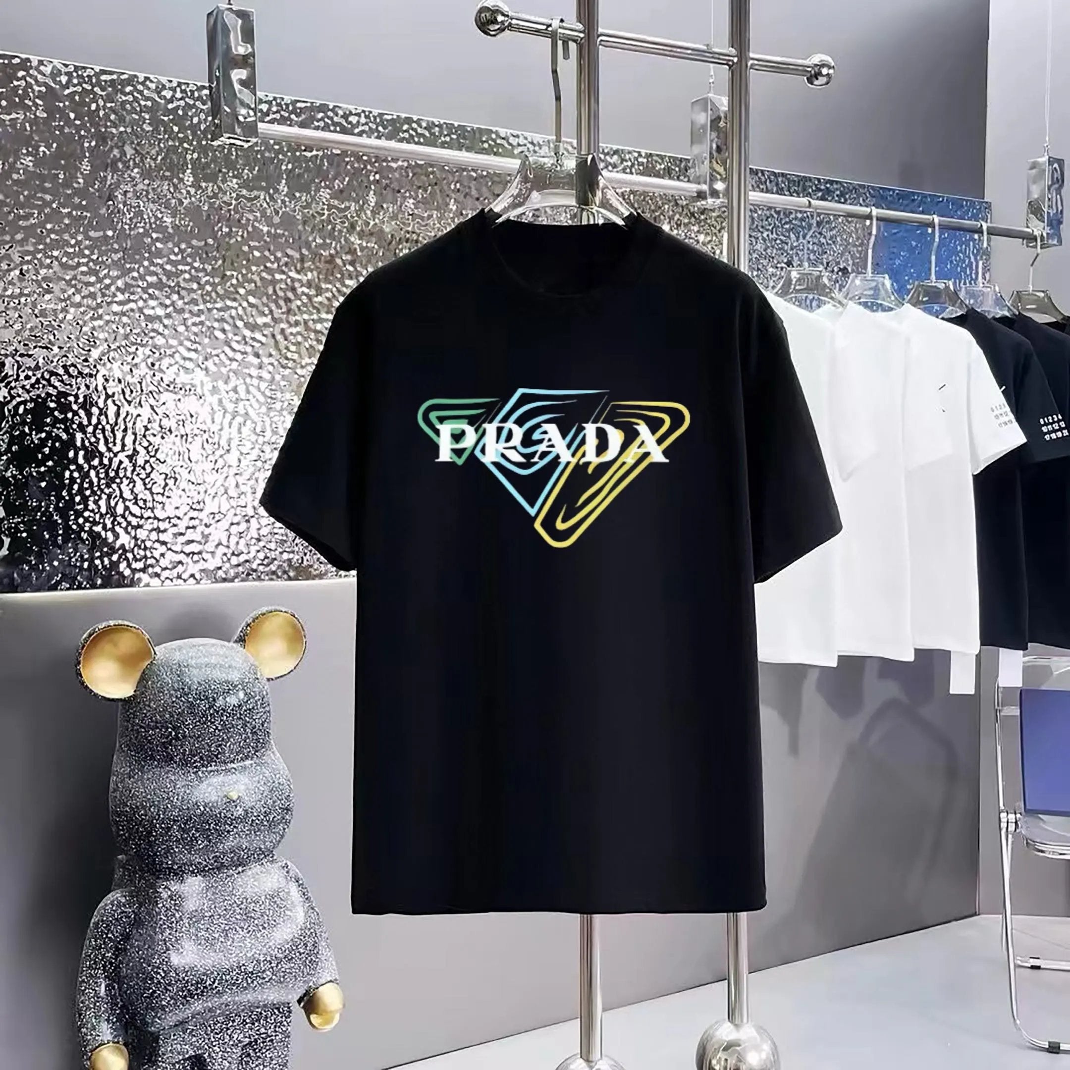 PRADA T-shirt Colorful Triangle Pattern Print on the Chest logo round Neck Short Sleeve25ss New Pure Cotton Unisex Style T T-shirt OS Loose Fit Base Shirt Half Sleeve T-Shirt Top Half Sleeve