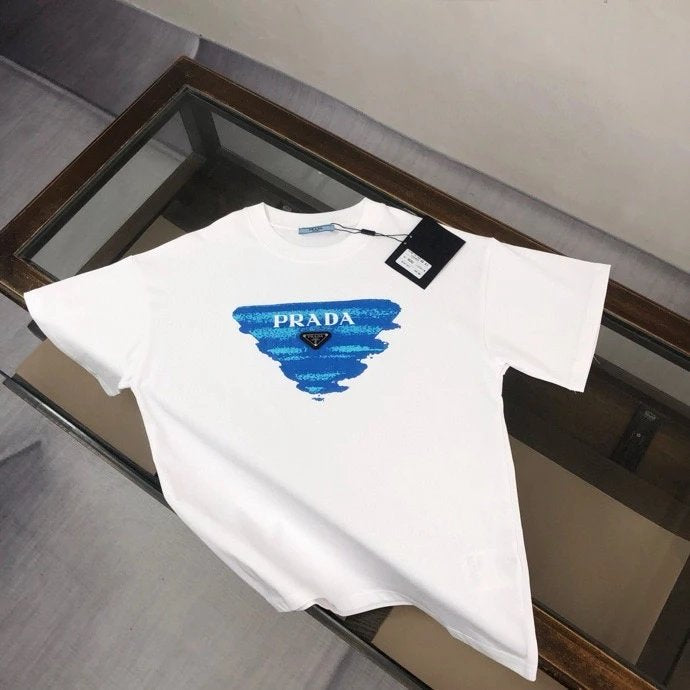 PRADA T-shirt Front Chest Direct Spray Triangle Badge Print logo round Neck Short Sleeve25ss New pure cotton T Unisex T-Shirt OS Loose Fit Base Shirt Top Half Sleeve T-Shirt