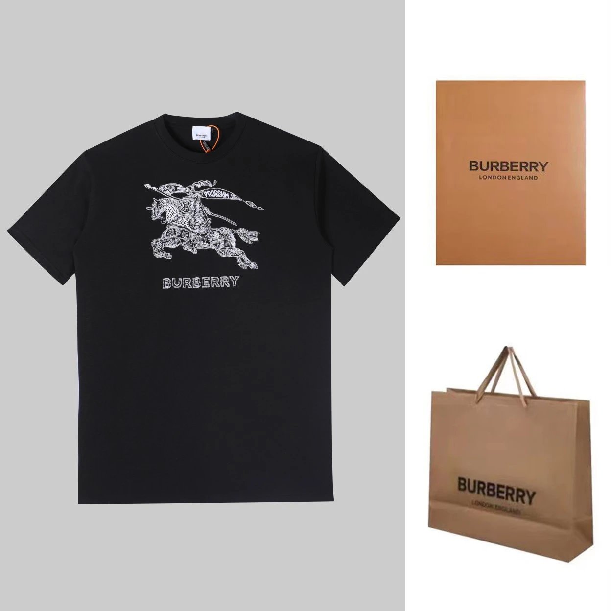 Burberry T-shirt Embroidery on the chest logo round Neck Short Sleeve25ss New Pure Cotton Unisex Style T T-shirt OS Loose Fit Base Shirt Top Half Sleeve T-Shirt