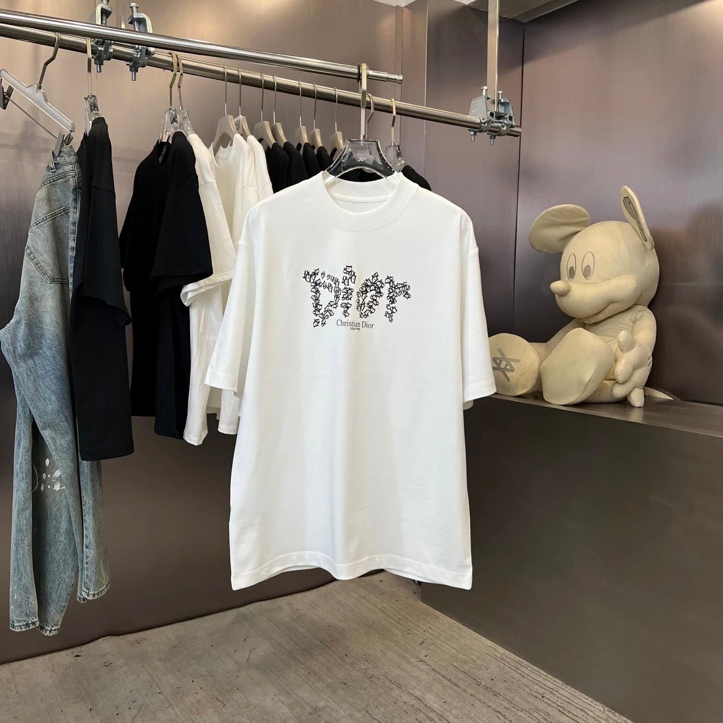 Dior T-shirt Unique Letter Print on Chest logo round Neck Short Sleeve25ss New pure cotton T Unisex T-Shirt OS Drop Shoulder Loose Fit Base Shirt Top T-Shirt Short Sleeve