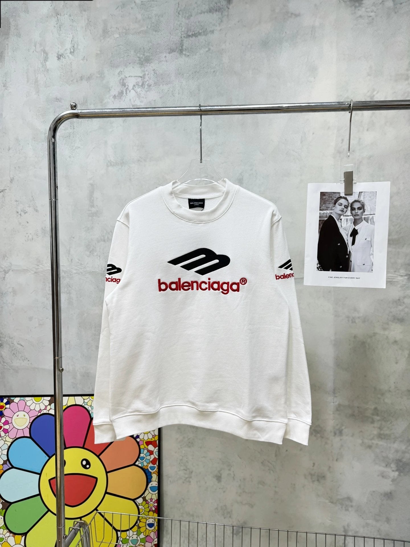 Balenciaga Hoodie M Front and Back Arm Embroidery Pure Cotton Terry Crewneck Sweatshirt Casual Loose Versatile Pullover Sportswear Unisex Wide Inner Layer Top os Version24ss Autumn and Winter New Products