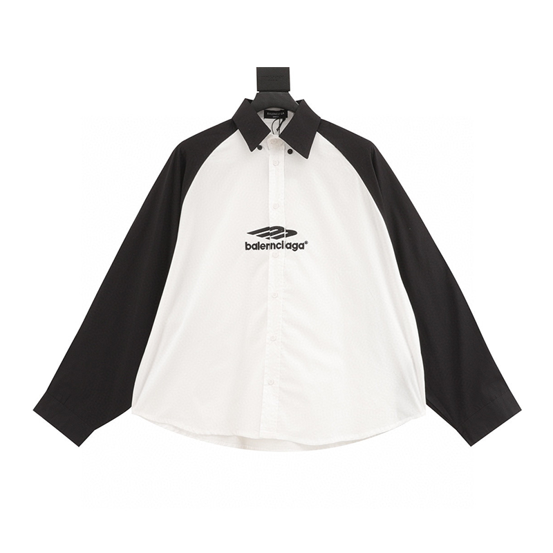 Balenciaga Shirt Black and White Stitching Panda3B Embroidered Long-Sleeved Shirt for Men and Women