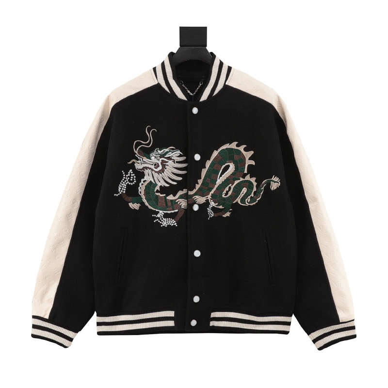 Louis Vuitton LV Jackets Dragon Embroidery Stitching Baseball Uniform Jacket Coat for Men and Women