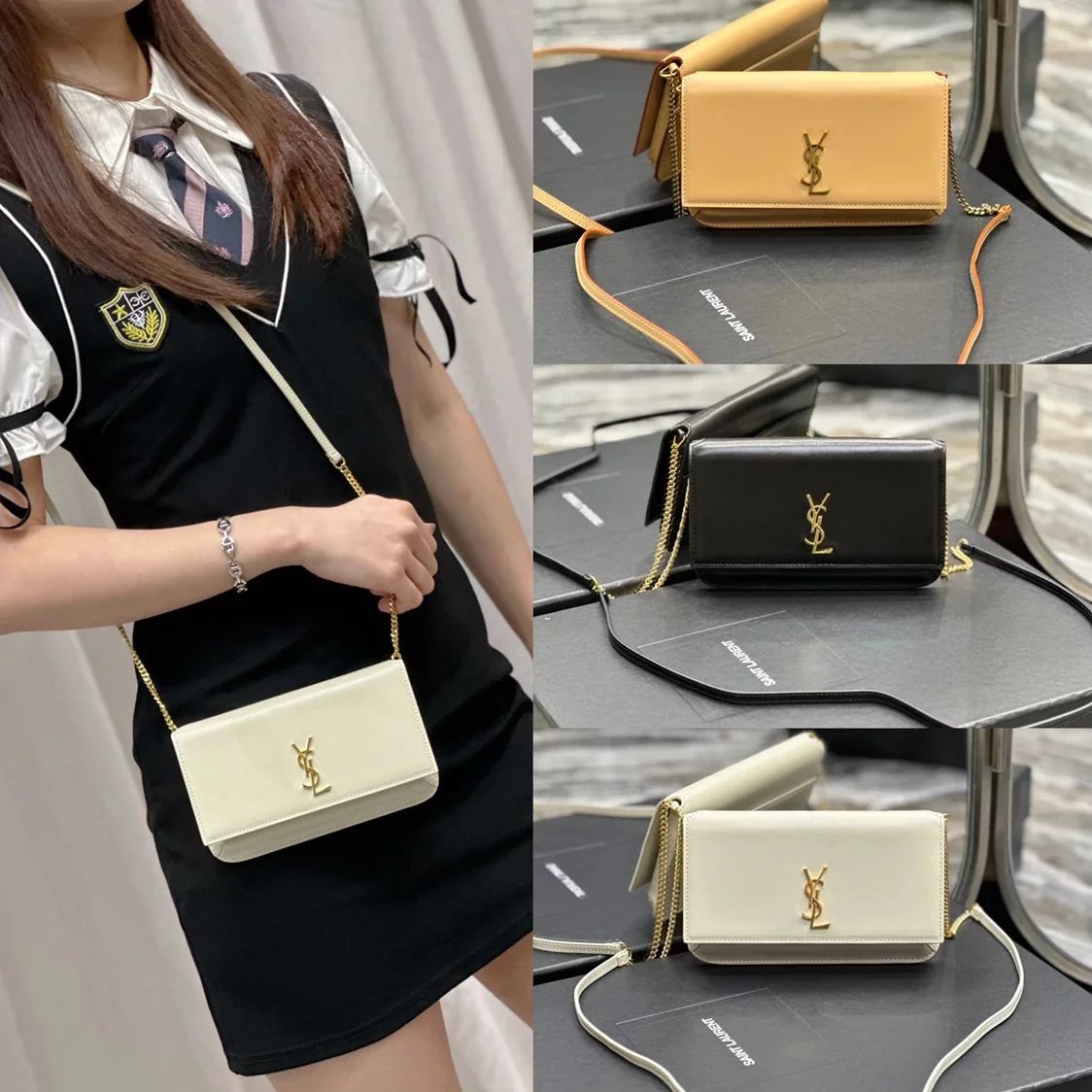 YSL Women's Bag Top version 【Original Version】24Early Spring New MONOGRAM Mobile Phone Bag Hand Rub Grain Crocodile Pattern Crossbody Bag Shoulder Bag Yang Shulin New PhoneHolder Mini Small Bag Fashion Small Messenger Bag Small Bag635095