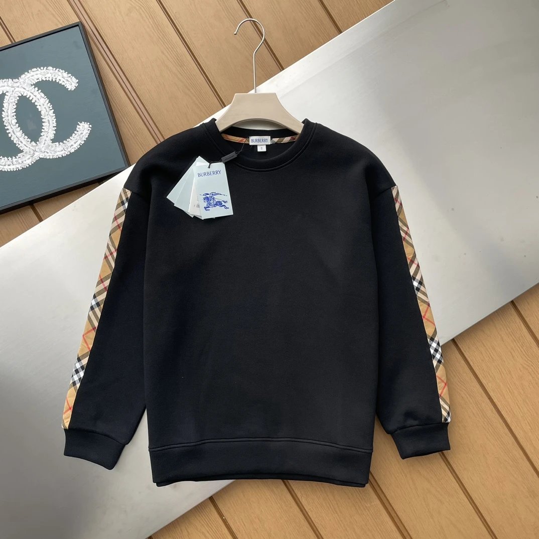 Burberry Hoodie Plaid Sleeve Patchwork Crewneck Sweatshirt Crewneck Sweatshirt Pullover Long Sleeve Base Shirt Jacket Top Unisex Sports Casual OS Loose fit