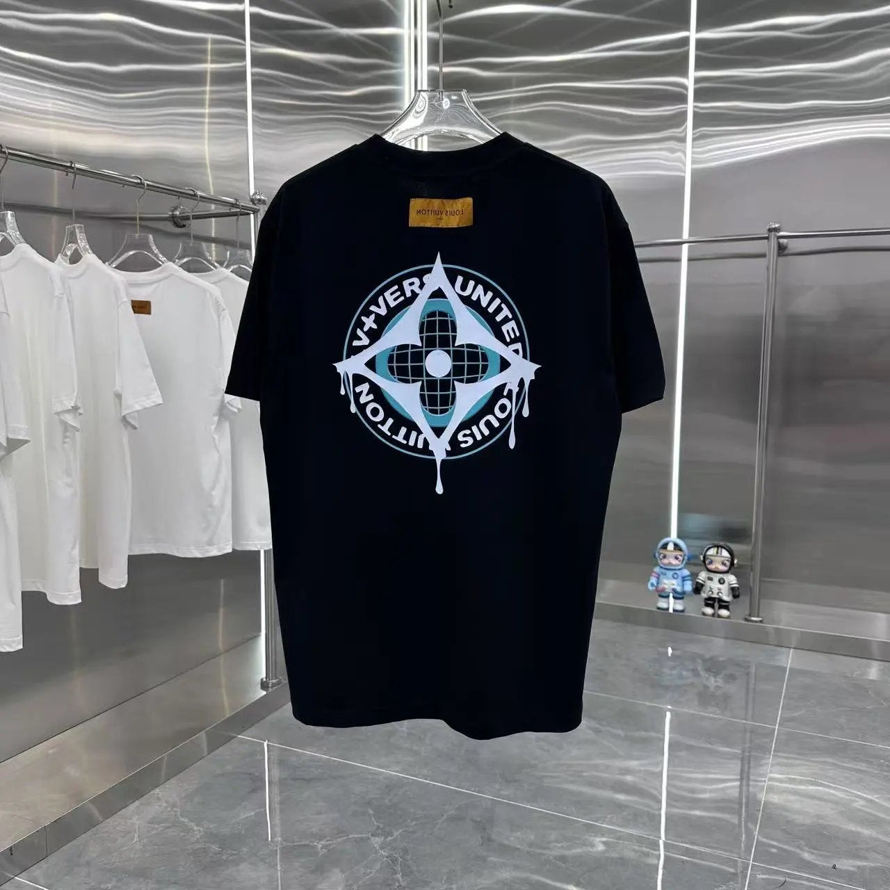 Louis Vuitton LV T-shirt Front and back four-leaf flower print logo round Neck Short Sleeve25ss New Pure Cotton Unisex Style T Casual T-Shirt Base Layer Shirt OS Loose Fit Half Sleeve Top Plus Size