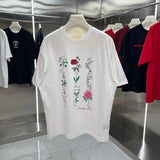 Dior T-shirt Chest Flower Print logo round Neck Short Sleeve25ss New pure cotton T Unisex T-Shirt OS Loose Fit Base Shirt Top Half Sleeve T-Shirt