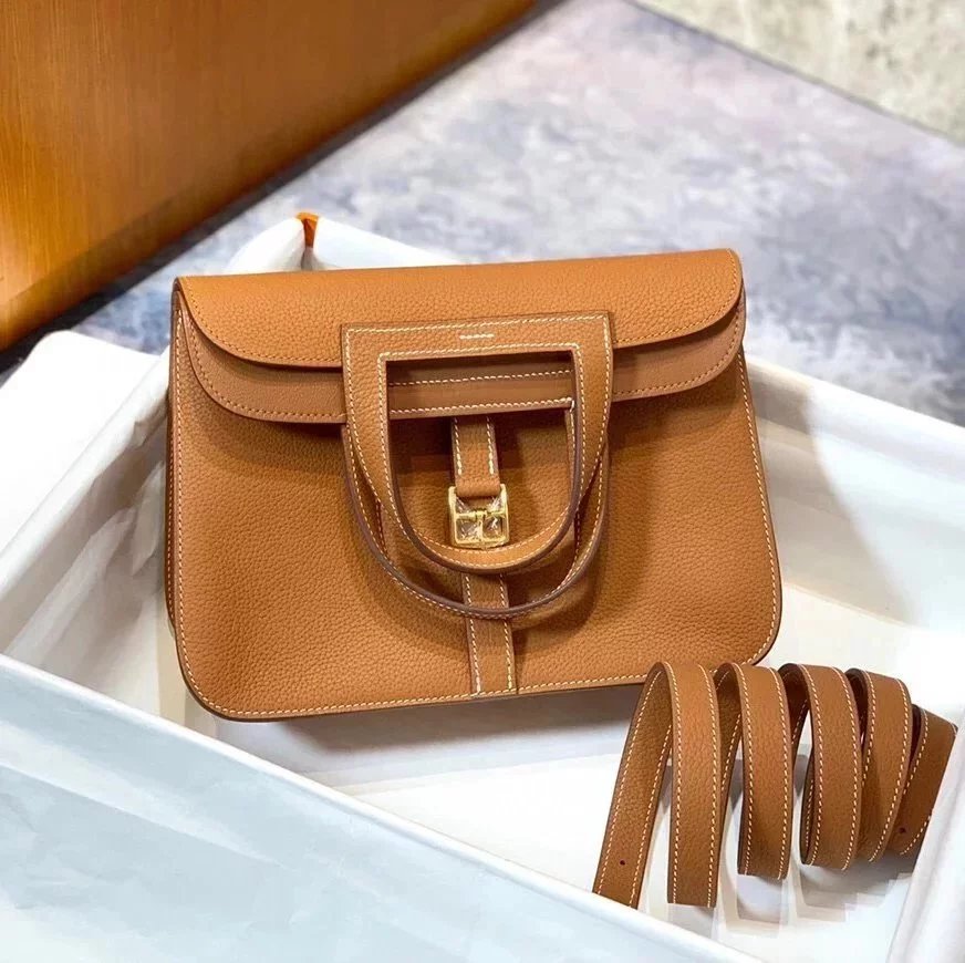 Hermes women's bag Top version 【Handmade Imported Fabric Beeswax Thread】H Home halzan22cm25cm Horseshoe Bag Shoulder Bag Multi-Functional One Bag Multi-Purpose Messenger Bag Handbag Fashion Casual Famaous Brand Women's Bag