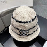 Chanel Hat Two-Color Knitted Fisherman Hat Women's Autumn and Winter Face Big Suitable Hat Face Small Bucket Hat All-Matching Basin Hat