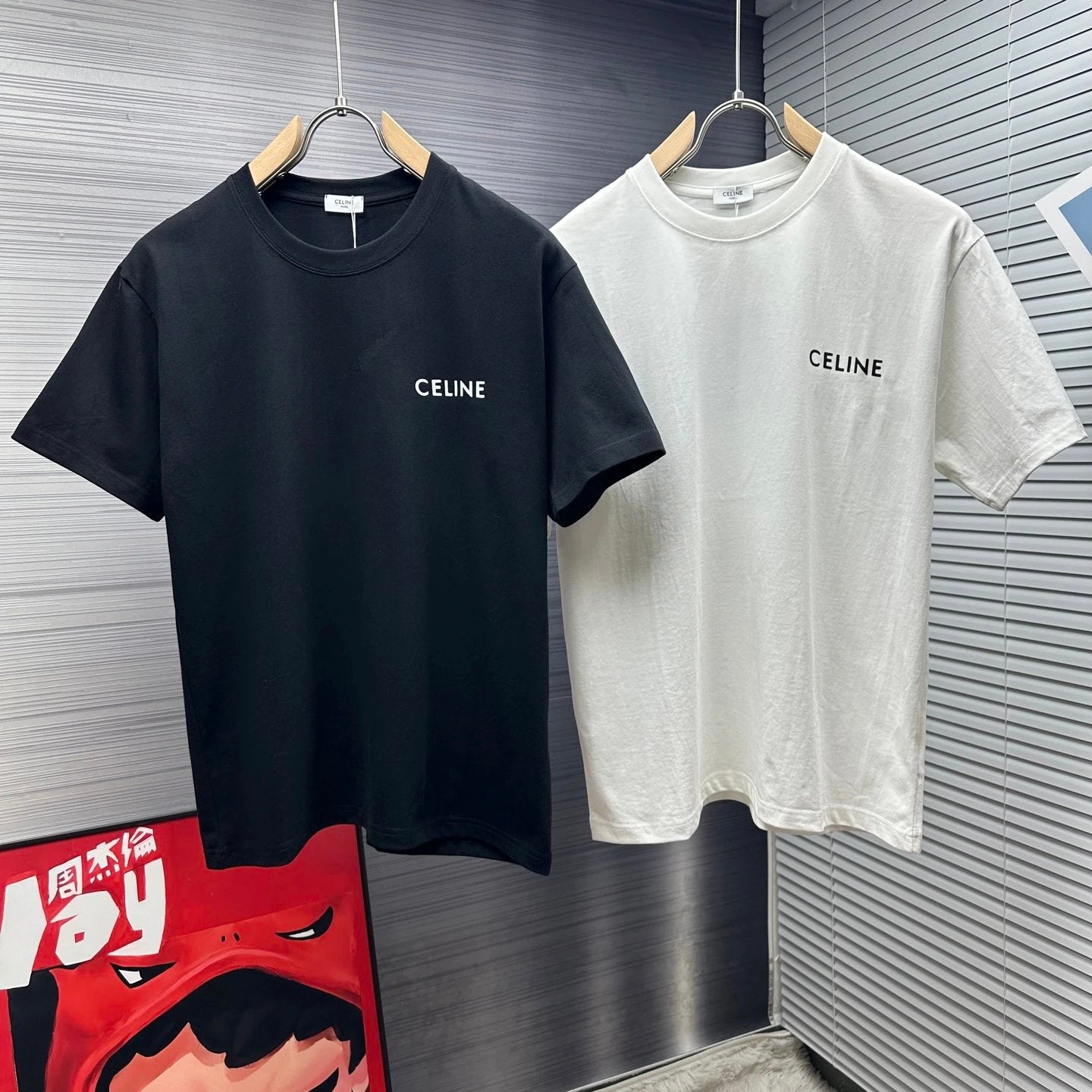 Celine T-shirt Chest Letter Print logo round Neck Short Sleeve25ss New Pure Cotton Unisex Style T T-shirt OS Loose Fit Base Shirt Half Sleeve T-Shirt Top Half Sleeve