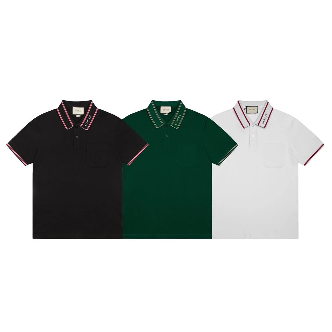 Gucci T-shirt Color contrast patchwork POLO Short Sleeve Shirt with Turn-down Collar for Men and Women, Summer Half Sleeve OS Loose T Business Casual Half Sleeve Shirt Plus Size T-Shirt