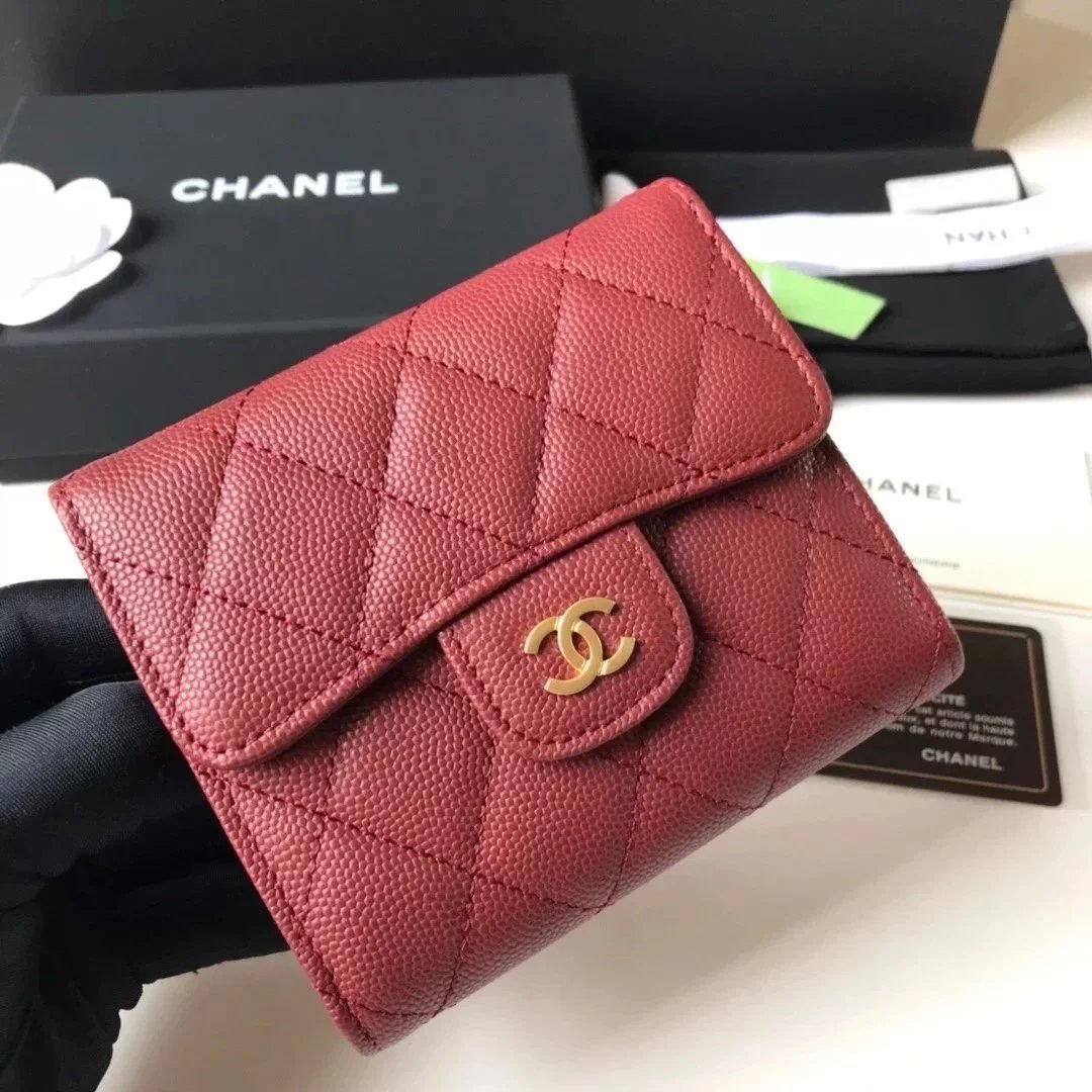 Chanel Wallet Top version 【Original Leather】Small Ladies Wallet Three-Fold Wallet Short Wallet Caviar Cowhide Imported Sheepskin Women's Wallet