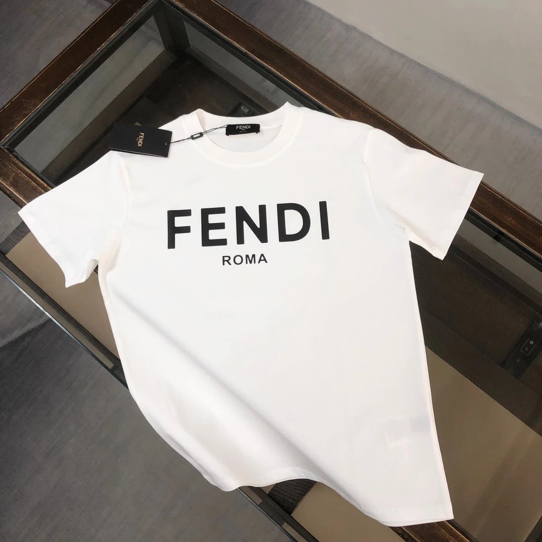 FENDI T-shirt Chest Brand Letter Print logo round Neck Short Sleeve25ss New Pure Cotton Unisex Style T T-shirt OS Loose Fit Base Shirt Top Half Sleeve T-Shirt