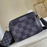 Louis Vuitton LV Men's Bag Top version 【】Men's Bag2021Spring and Summer New PochetteTrio Postman Series M69443Three-in-One Pure Steel Hardware Presbyopic Black Flower Crossbody Shoulder Crossbody Small Bag Clutch Men's Briefcase Bag