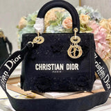 Dior Women's Bag Top version 【Original Leather】New Five-Grid Embroidery Flower Diana Bag Lady Embroidered Diana Bag Logo Fashionable and Soft.Decorative Marking D.I.O.R.Pendant Women's Handbag