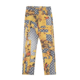 Louis Vuitton LV Jeans Floral Full Print Patchwork Distressed Jeans Autumn Winter New Unisex Loose Casual Wide Leg High Waist Pants