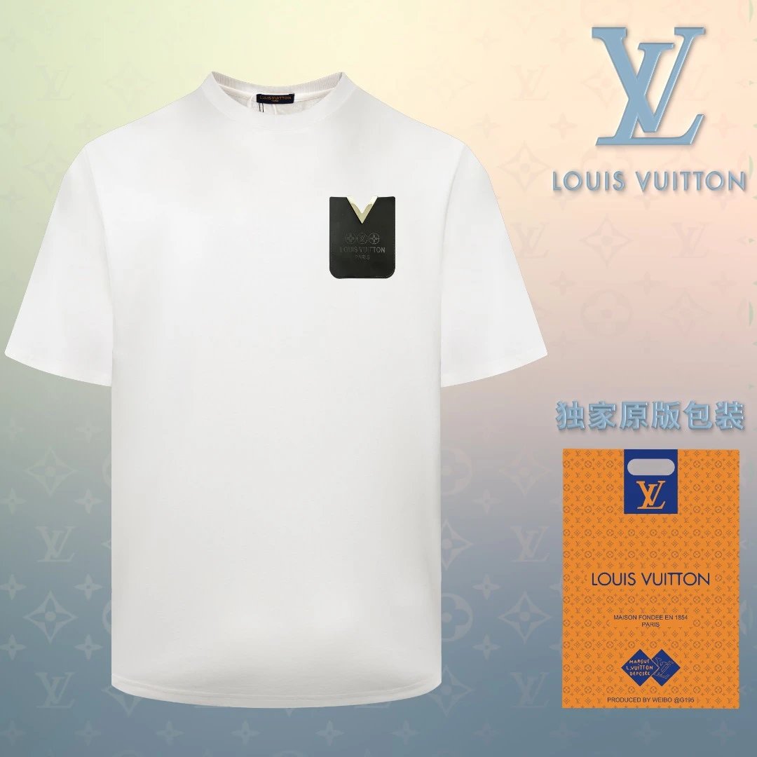 Louis Vuitton LV T-shirt Pocket Print on the Chest logo round Neck Short Sleeve25ss New Pure Cotton Unisex Style T T-shirt OS Loose Fit Base Shirt Short Sleeve T-Shirt Top