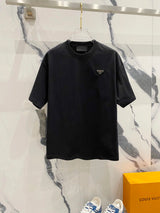 PRADA T-shirt Minimalist Business Classic Triangle Sign Iron Plate LOGO Logo Crew Neck Short Sleeve25ss New Pure Cotton Unisex Style T T-shirt OS Loose Fit Base Shirt Short Sleeve Top T-Shirt