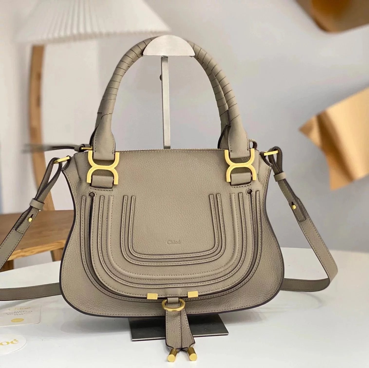 Chloe Bag Top version 【Original Genuine Goods Leather】chloe-marcie Classic Hand Holding Saddle Bag Women's Commuter Bag Briefcase Handbag Shopping Bag Shoulder Messenger Bag Women's Saddle Bag