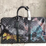 Louis Vuitton LV Travel Bag Top version 【Original Leather】N452812022New Black Checkerboard Animal Print keepal50Men's Travel Bag Portable Travel Bag