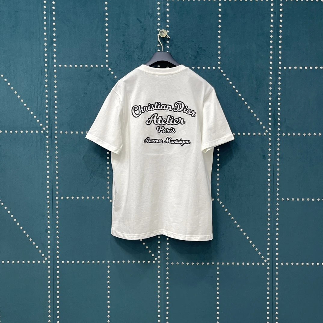 Dior T-shirt Back Letter Towel Embroidery logo round Neck Short Sleeve25ss New pure cotton T Unisex T-Shirt OS Drop Shoulder Loose Fit Base Shirt Top T-Shirt Short Sleeve