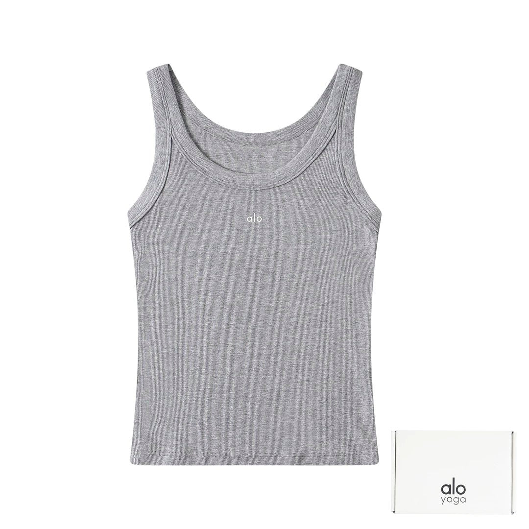Alo Yoga T-shirt Chest Small Logo Print logo Sleeveless Short Sleeve Sleeveless Vest25ss New Pure Cotton Women's Style T T-shirt OS Loose Fit Base Shirt Top Half Sleeve T-Shirt