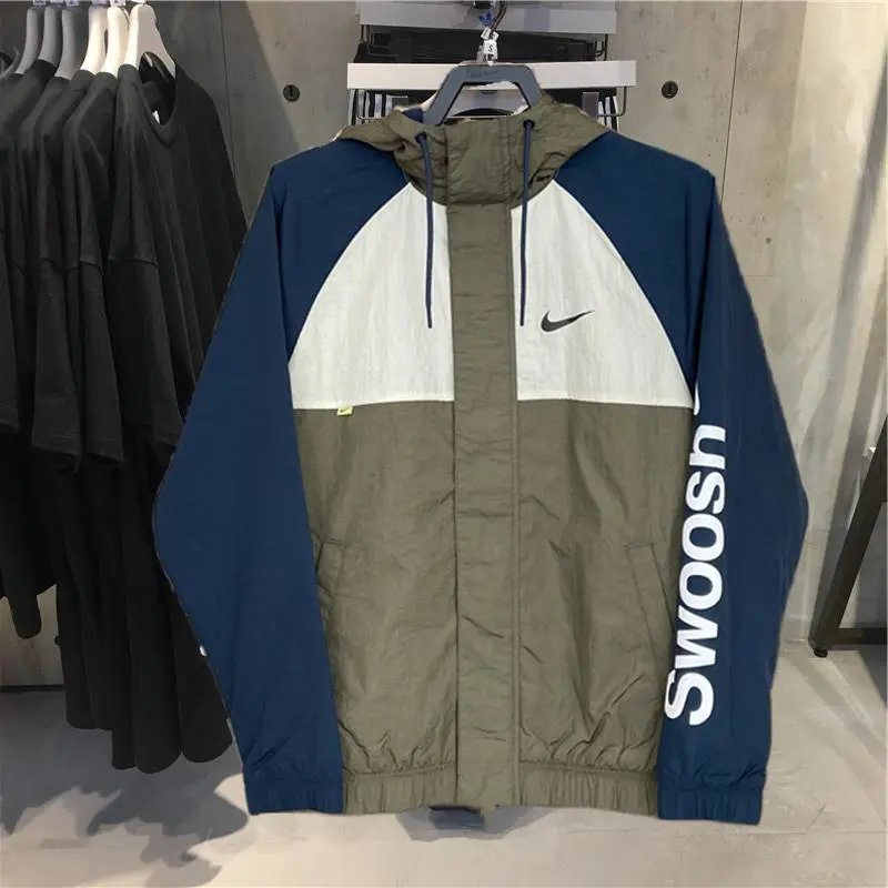 Nike Jackets New Sports Shell Jacket Hooded Color Matching Casual Windproof Woven Jacket Coat for Men and Women DX6311