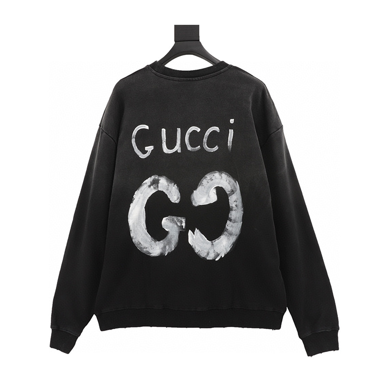 Gucci Hoodie Washed Hand-Painted Letter Crew Neck Sweater for Men and Women