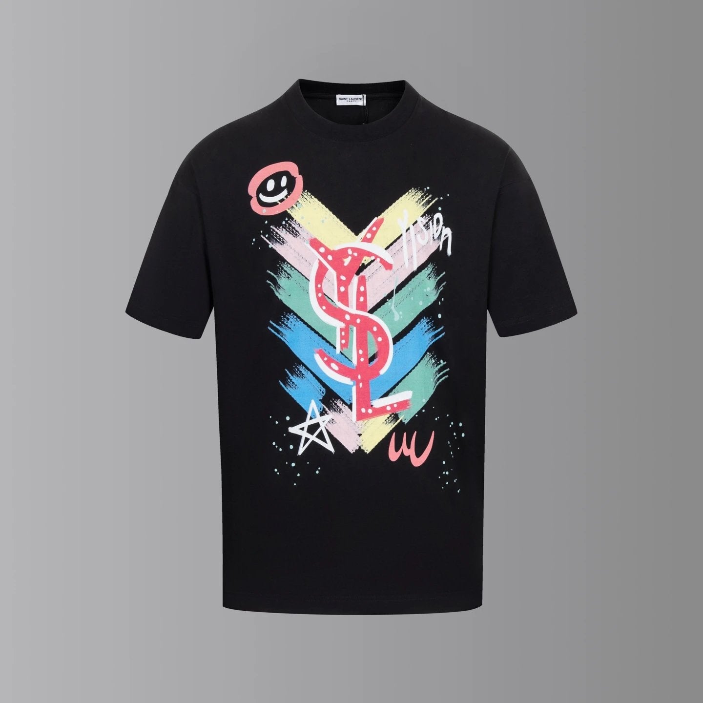 YSL T-shirt Hand-drawn Letter Direction Mark Print on Chest logo round Neck Short Sleeve25ss New pure cotton T Unisex T-Shirt OS Drop Shoulder Loose Fit Base Shirt Top T-Shirt Short Sleeve