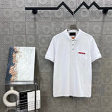 PRADA T-shirt Pocket Long Strip 3D Glue and Knitted Cuffs logoPOLO Shirt Lapel Short Sleeve25ss New Unisex Summer Short Sleeve OS Loose T Business Half Sleeve Shirt Plus Size T-Shirt