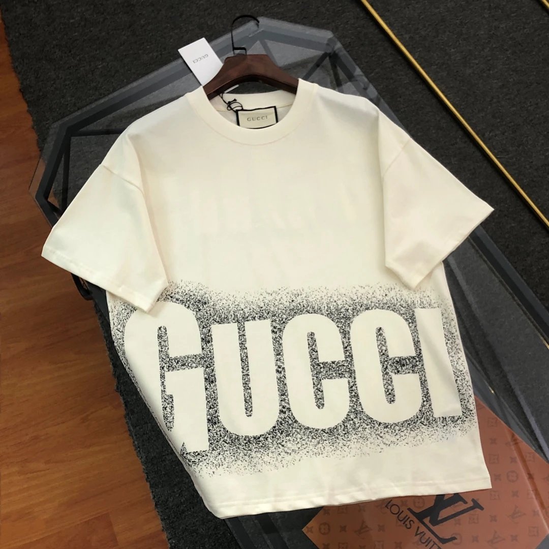 Gucci T-shirt Printing logo round Neck Short Sleeve25ss New Pure Cotton Unisex Style T Casual T-Shirt Base Layer Shirt OS Loose design