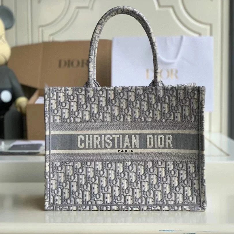 Dior Women's Bag Top version Same Style as Stars2023New Product BookTotemini Tote Bag Houndstooth Mini Small Sized Large Canvas Embroidered Shopping Bag Handbag Shoulder Bag Women's Bag