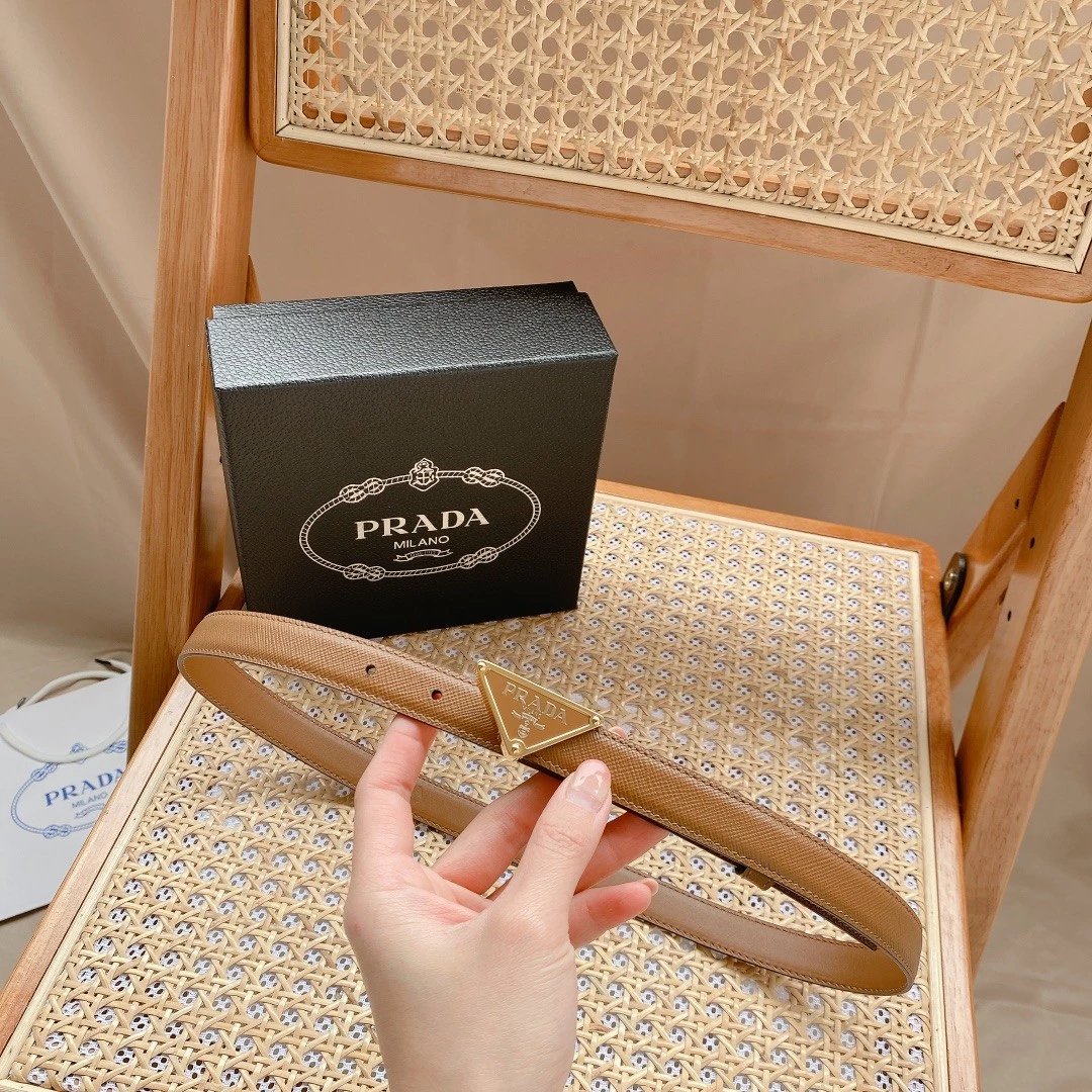 PRADA Belt Top version 【First Layer Cowhide】/Women's Belt Width2.0cm Quality Counter Full Set of Packaging Tape Chips nfc Anti-Counterfeiting Double-Sided Top Layer Leather Belt Body Matching Original Classic Triangle Mark Buckle Original Leather Cowhide