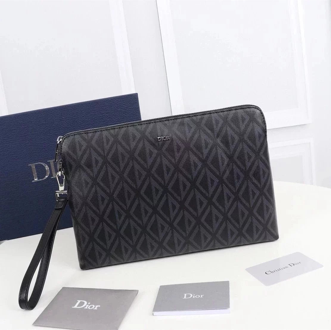 Dior Men's Bag Top version 2022New Presbyopic Men's Handbag Clutch Original Single Quality Three-Dimensional Printing cd Imported Original Black Cloth Presbyopic Jacquard Men's Bag