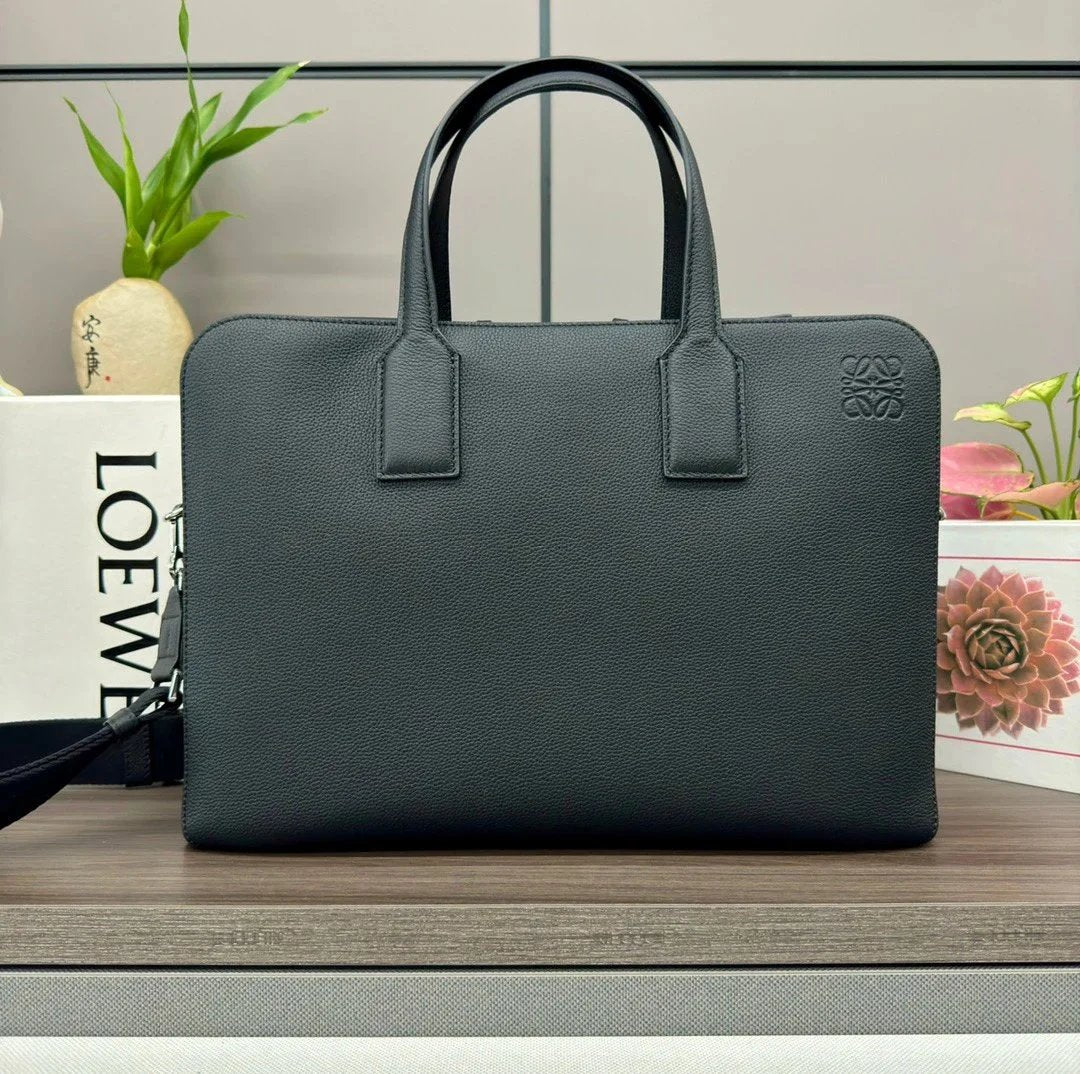 LOEWE Men's Bag Top version 【Super Original Genuine Goods Leather】24New Men's Briefcase Soft Grain Cow Leather Goya Thin Streamlined Briefcase Men's Handbag Handbag LOEWE New Casual Business Briefcase Men's Bag