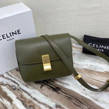 Celine women's bag Top version 【Original Leather】Classic ClassicBox Bag Teen Square Bag Stewardess Bag Box Bag Toothpick Pattern Cowhide Crossbody Women's Bag18.5cmTeenbox Bag