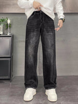 Gucci Jeans Back Waist Leather Tag logo Straight Washed Blue Jeans Autumn Winter New Unisex Loose Casual Wide Leg High Waist Pants