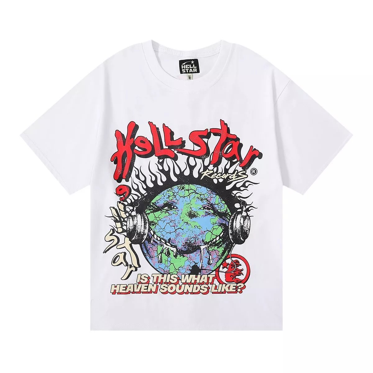 Hellstar T-shirt High Street Maychao Creative Earth Ghost Face Headset Printed Double Yarn Cotton Casual Short Sleeve T T-shirt Men and Women