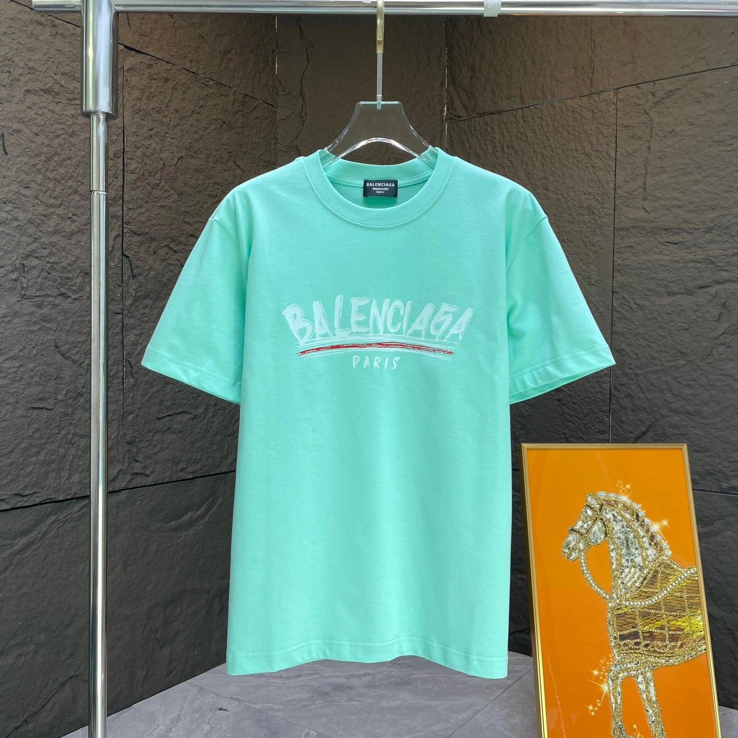 Balenciaga T-shirt Front and Rear Letter Printing logo round Neck Short Sleeve25ss New Pure Cotton Unisex Style T Casual T-Shirt Base Layer Shirt OS Loose Fit Half Sleeve Top Plus Size
