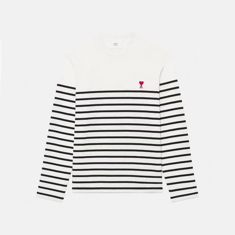 Ami Hoodie Same Style for Men and Women22Spring and Summer Red New Style Love Striped Long Sleeve T T-shirt