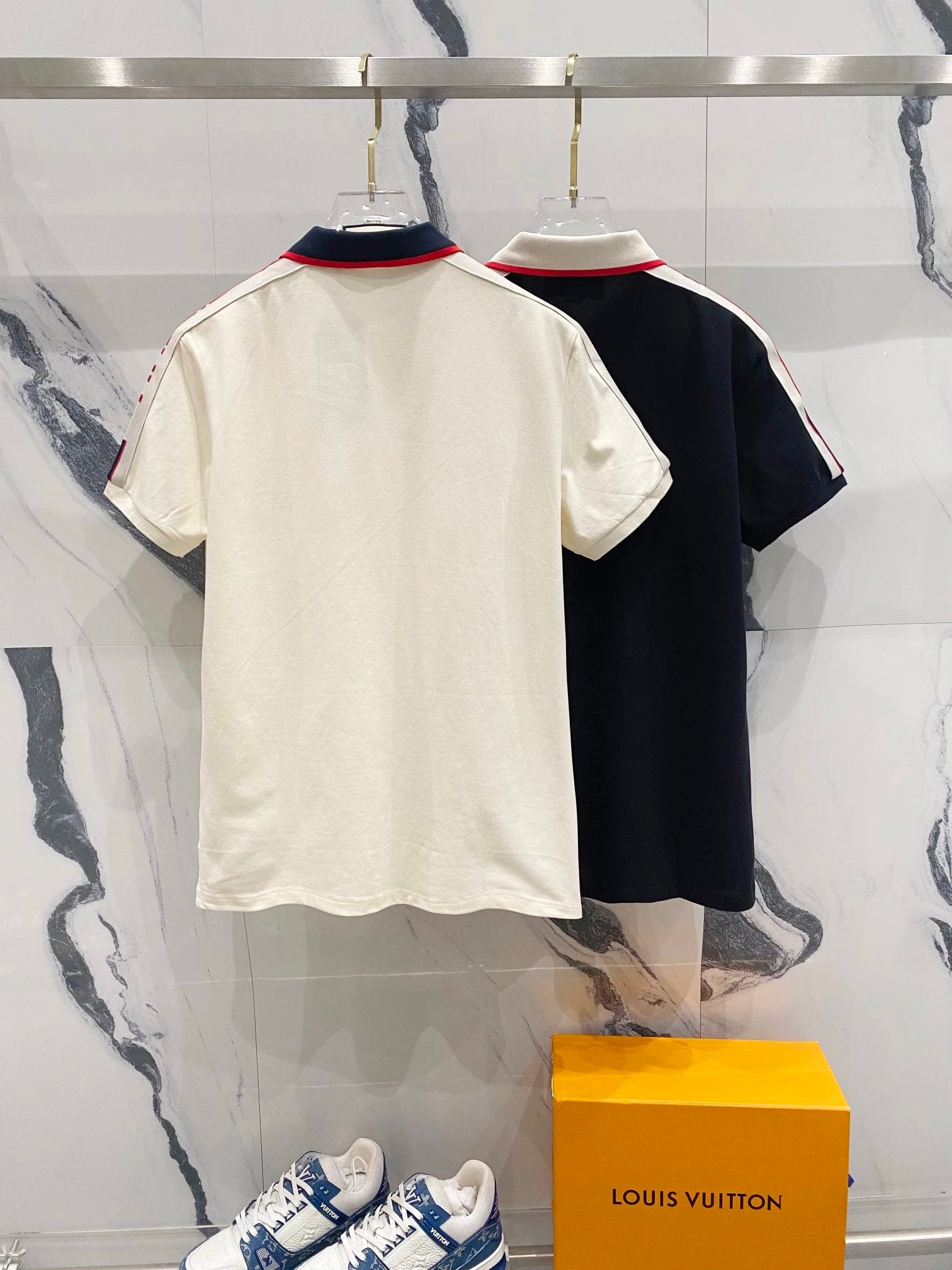 Gucci T-shirt Brand Logo LOGO Embroidered Ribbon Color-Block Collar POLO Short Sleeve Turn-down Collar Shirt Unisex Summer Solid Color Loose Fit T Business Commuter Short Sleeve Shirt Plus Size T-Shirt