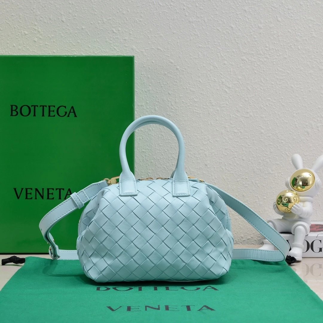 Bottega Veneta Women's Bag Top version 【Kowloon Leather Original Leather】New Bauletto Handbag Bowling Pillow Bag Small Size Intrecciato Woven Leather Bowling Bag Woven Bag Women's Leather Bags New Bags