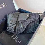 Dior Men's Bag Top version 【Imported Fabric】Super New saddle Saddle Bag Clutch oblique Magnetic Snap Closure Jacquard Canvas Saddle Bag Waist Bag Chest Bag Shoulder Messenger Bag Men and Women Same Style Black Beige D Dijia DIO Bag