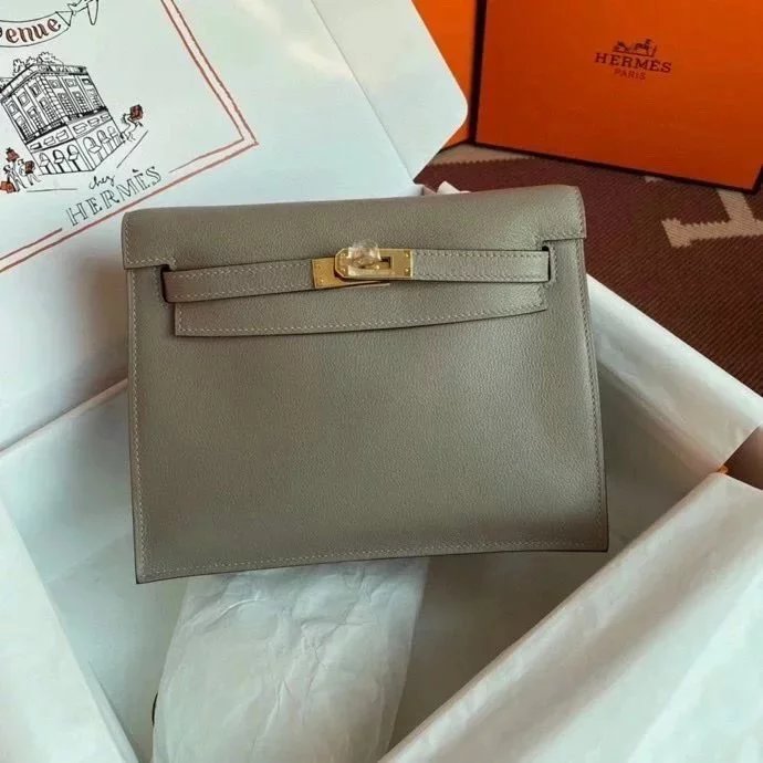Hermes women's bag Top version 【H Handmade】Women's Bag KellyDanSe22cmevercolor Leather Imported Beeswax Thread Clutch Backpack Waist Bag Shoulder Messenger Bag Gold and Silver Buckle