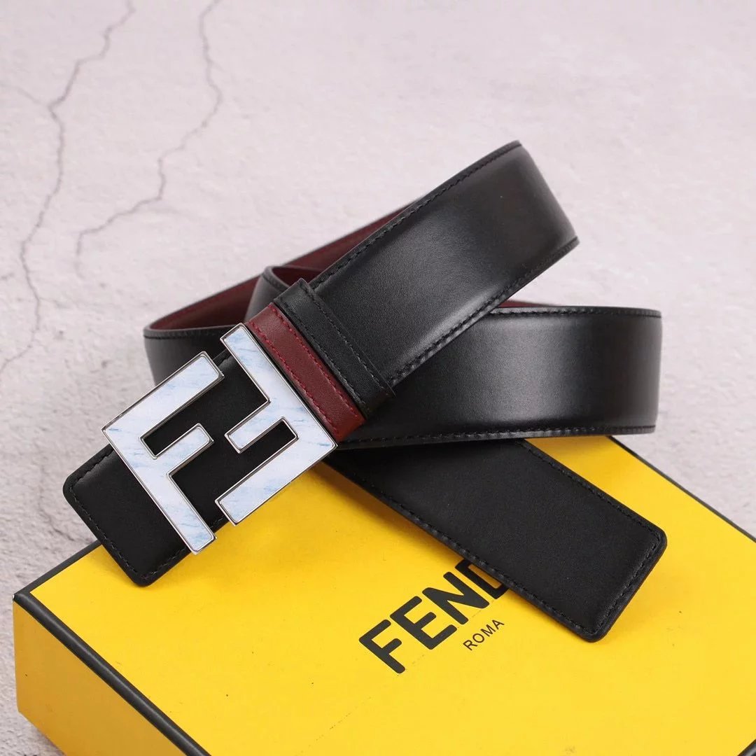 FENDI Belt Top version High Quality Double-Sided Head Layer Cowhide with Pure Copper Solid Buckle Belt Men's Fashion All-Match Genuine Leather f Home Belt Clothes Accessories Width3.8cm