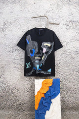 Louis Vuitton LV T-shirt Full Print of Face Pattern on Chest logo round Neck Short Sleeve25ss New Pure Cotton Unisex Style T T-shirt OS Loose Fit Base Shirt Half Sleeve T-Shirt Top Half Sleeve