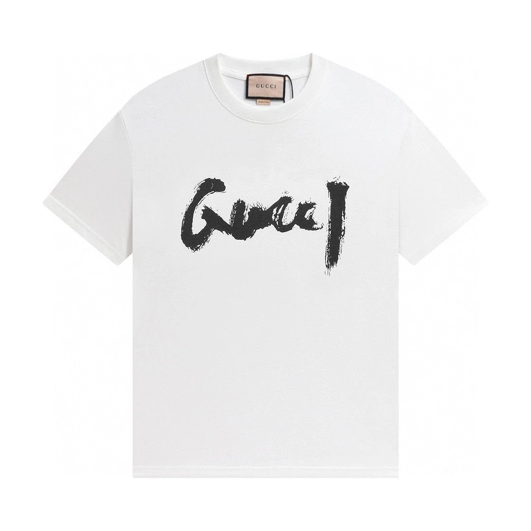 Gucci T-shirt Chest Calligraphy Letter Print logo round Neck Short Sleeve25ss New Pure Cotton Unisex Style T Casual T-Shirt Base Layer Shirt OS Loose Fit Half Sleeve Top Plus Size