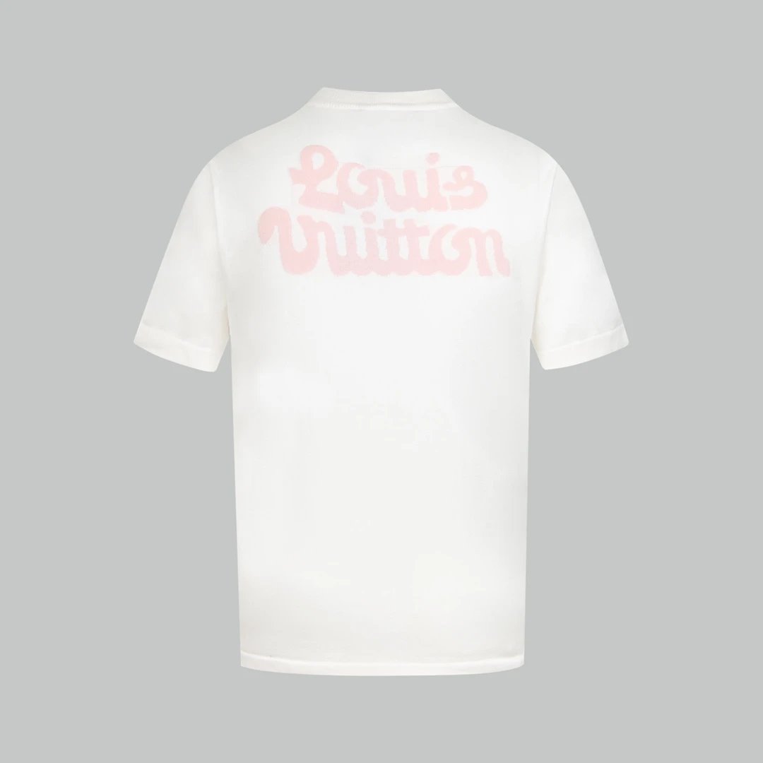 Louis Vuitton LV T-shirt Pink Letter Embroidery on the Back logo round Neck Short Sleeve25ss New Pure Cotton Unisex Style T Casual T-Shirt Base Layer Shirt OS Loose Fit Half Sleeve Top Plus Size