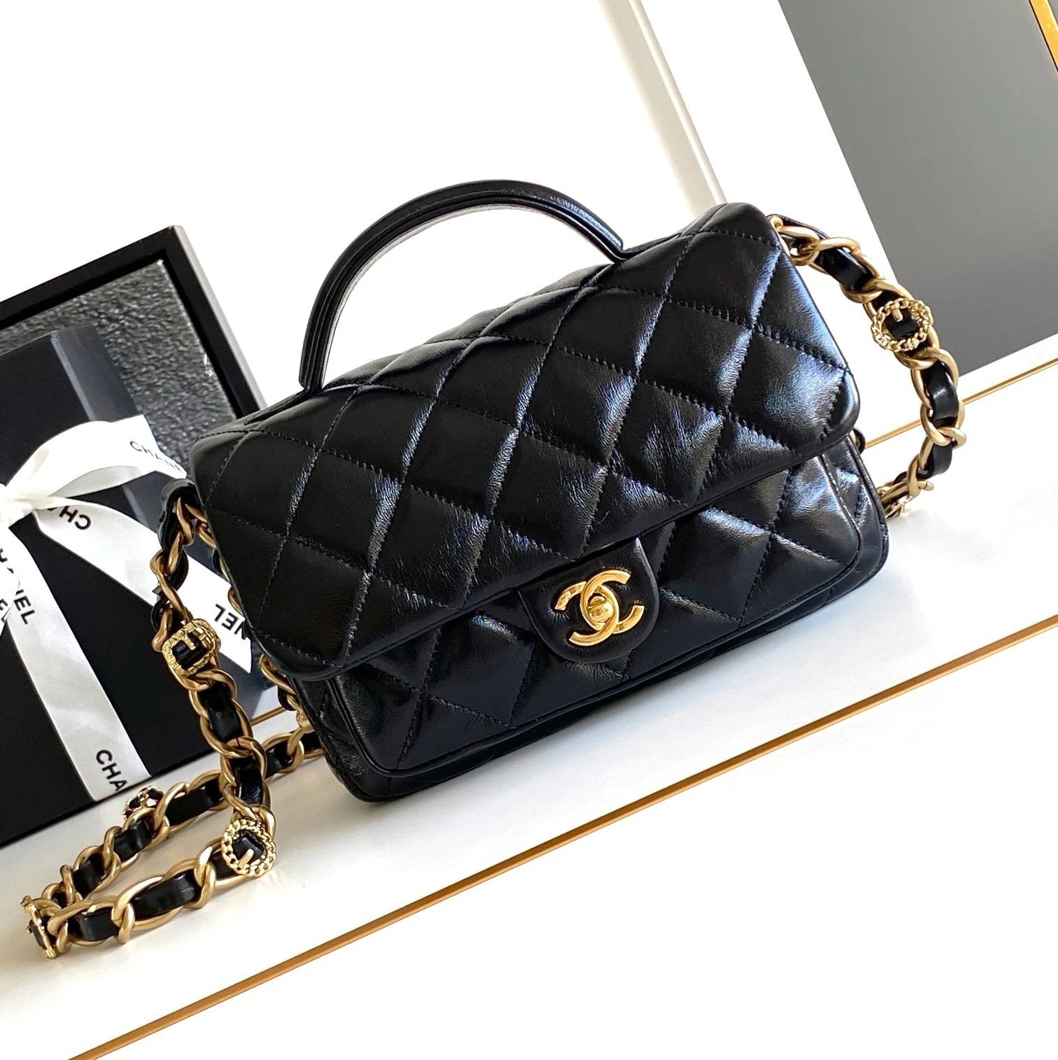 Chanel Women's Bag Top version 【Super Original Leather】24A Handmade Workshop Double Pocket Messenger Bag Women's Handle Messenger Briefcase Large Oil Wax Leather Large Messenger Bag Women's Bag24A Handle Cover Messenger Bag Messenger Bag Shoulder Bag Hand